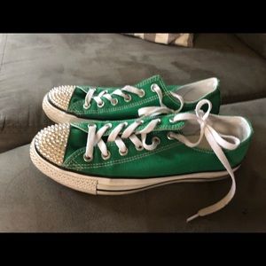 Green Converse with rhinestone toe. Size 8.5